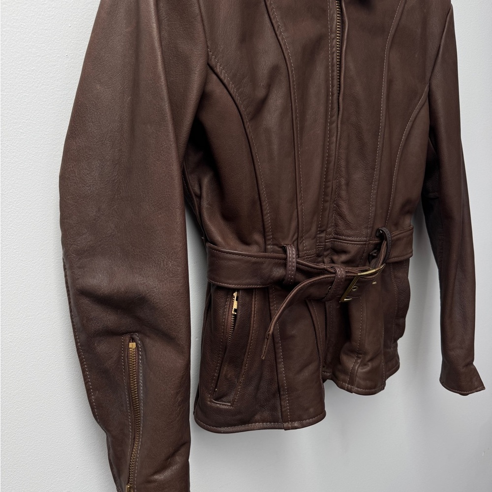 Brown Leather Jacket with Belt - Picture 2 of 7